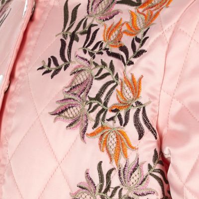 Girls pink embroidered quilt bomber jacket